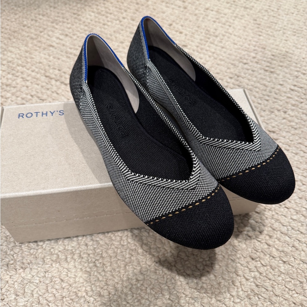 Rothy's Black and Gray Loafers with Blue Detail